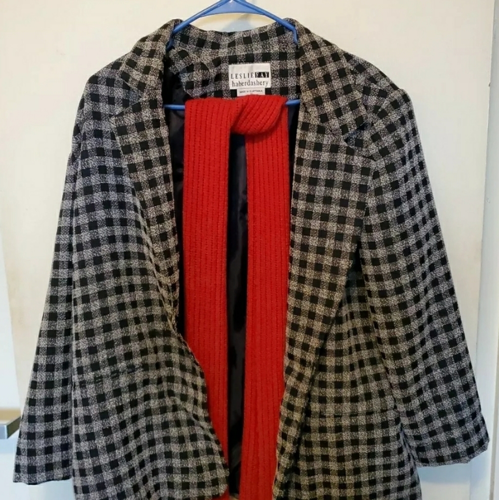 Leslie Fay Haberdashery Jacket with Red Scarf